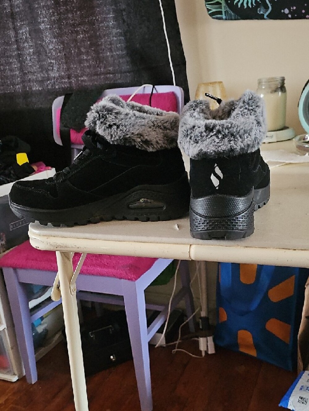 Skechers Black Faux-Fur Trim Lace-Up Winter Boot - Picture 9 of 10